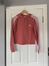 Image of ADIDAS Cropped Rose Pink 3 Stripe Logo Hoodie size S