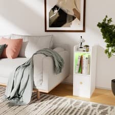 Image of LED Bedside Table with Charging Station, Drawer & Shelf Slim Nightstand Cabinet⚡