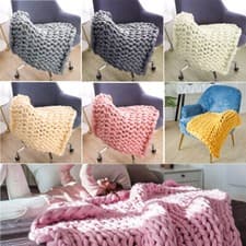 Image of Large Chunky Knitted Hand Yarn Thicker Sofa Blanket Chair Throw Bed Decor Gift