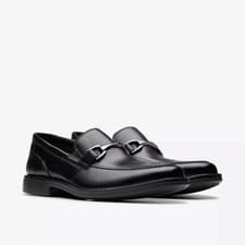 Image of Clarks Laureate Step II Mens Black Shoes Leather Slip On UK 8 -NEW- RRP £110.00
