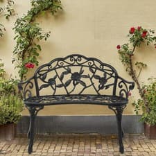 Image of Outdoor Blooming Roses 2 Seater Bench Cast Iron Anti Slip Feet Scrolled Armrest
