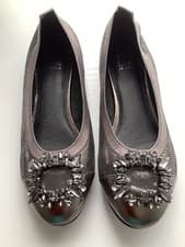 Image of MODA IN PELLE ‘ELISSA’ FABULOUS PEWTER JEWELLED BALLERINA PUMPS SIZE 3 (36)