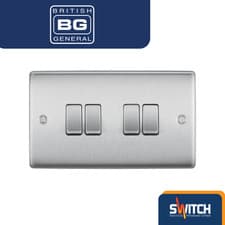 Image of BG Nexus Metal Brushed Chrome 4 Gang 2 Way Light Switch – 20A 16AX (NBS44-01)