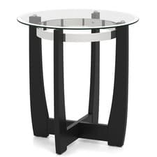 Image of Round Glass Coffee Table Steel Frame Rubber Wood Construction Black