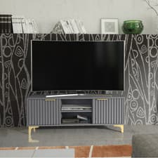 Image of 120cm Grey TV Unit | Grooved Doors Cabinet Cupboard Stand | Modern Design