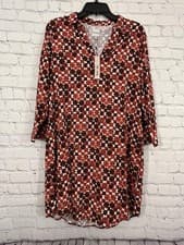Image of NIC+ZOE Dress Womens Medium Red Geometric Print Jersey Shift 3/4 Sleeve NEW