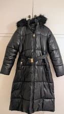Image of Barbour Saskia Quilted Black Coat New Size 12 Puffer long coat with tags.