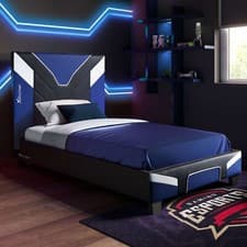 Image of X ROCKER Cerberus MKII Gaming Bed Frame Faux Leather Upholstered | SINGLE - BLUE