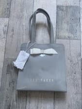 Image of Ted Baker Women's Small Tote Bag Grey White Bow New with Tags