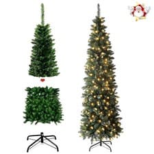 Image of 4/5/6ft Pre Lit Christmas Tree with LED Lights Slim Pencil Artificial Xmas Tree