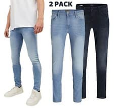 Image of 2 Pack Mens Denim Jeans Jack & Jones Liam Skinny Fit Blue Wash Zip Fly 28-36