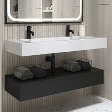 Image of 1200mm Black Wall Hung Double Vanity Unit with Basin - Oslo BUN/OSL1200/95418