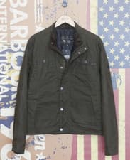 Image of Mens Barbour International Hatch olive green wax biker jacket size XL Large NWT