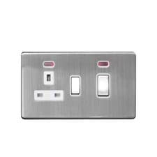 Image of Screwless 2 Gang Cooker Control socket Brushed Stainless Steel 45A DP Switch 13A