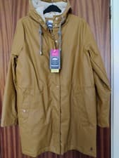 Image of BNWT Joules Size 12 Rainaway Waterproof Taped Seam Teddy Faux Fur Jacket Mustard