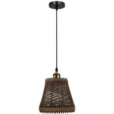 Image of Vintage Ceiling Pendant Light Industrial Natural Wicker Shade Hanging Retro Lamp