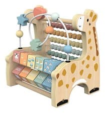 Image of Wooden Learning Giraffe Baby Development Toy Bead Maze Abacus & Block Matching