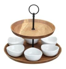 Image of Artesa Appetiser Two Tier Serving Stand with 6 Piece Porcelain Bowls 25 x 24 cm