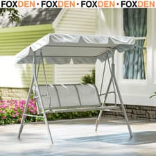 Image of Metal Garden Swing Chair Hammock 3 Seater Patio Swing Bench with Sun Canopy Grey