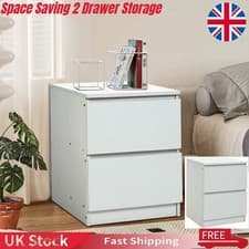 Image of 2 Drawer Wooden Bedroom Bedside Cabinet Furniture Storage Nightstand Side Table