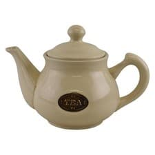 Image of Rustic Cream Ceramic Teapot with Lid 1 Liter Country Cottage Style Tea Serving