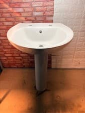 Image of Bathroom 550mm Wash Basin & Full Pedestal 2 Tap Hole White Ceramic Modern Sink