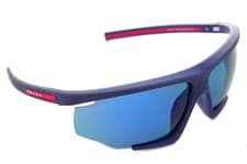 Image of PRADA SPORT TUNING 07YS 13K05U Wrap Sunglasses MATTE BLUE RUBBER VIOLET MIRROR