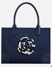 Image of Tory Burch Ella Rope Embroidered Logo Nylon/Leather Tote French Navy 46304 - NWT
