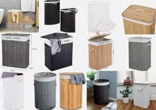 Image of Bamboo Laundry Basket With Lids & Liner Foldable Washing Clothes Bin Hamper New