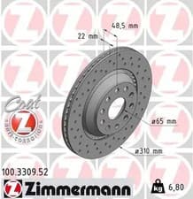 Image of 2x Brake disc Externally Vented 100.3309.52 ZIMMERMANN for VW SKODA AUDI SEAT