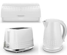 Image of Tower Solitaire Kettle 2 Slice Toaster & Bread Bin White & Chrome Matching Set