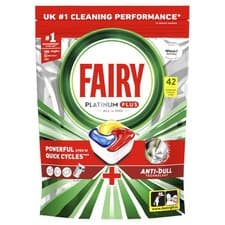 Image of Fairy Platinum Plus Dishwasher Tablets 42 Pack Lemon Anti Dull Technology