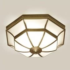 Image of Pair of Luxury Flush Ceiling Light Antique Brass & Frosted Glass