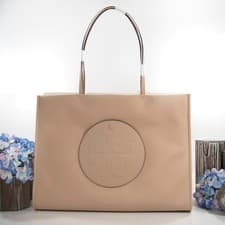 Image of Tory Burch Ella Rose Silk Taupe Nylon Leather Large Tote Bag NWT
