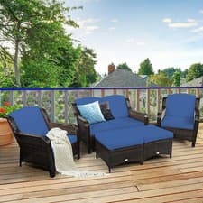 Image of 5 Pieces Outdoor Rattan Conversation Sofa Set Patio Furniture Set w/ Cushions