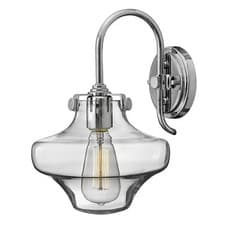 Image of Wall Light Retro Clear Glass Bulbous Shade Up And Over Stem Chrome LED E27 100W