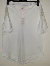 Image of White Stuff Whitestuff white embroidered sleeves t-shirt size 10 new with tags