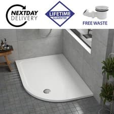 Image of 1200 x 800mm Right Hand Offset Quadrant Stone Resin Shower Tray with Waste