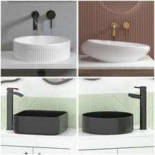 Image of Bathroom Counter Top Ceramic Wash Basin Cloakroom Sink Round Square White/Black