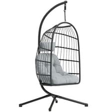 Image of Outsunny Hanging Egg Chair, Outdoor Swing Chair with Stand, Dark/Light Grey