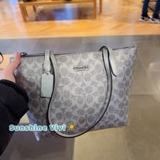 Image of NWT COACH Fiona Zip Tote Bag In Signature Canvas CW396, Gray/Silver