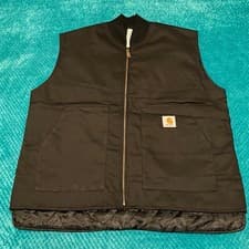 Image of Carhartt Rework Gilet Waistcoat Vest Lined L Large Black Cotton Canvas Full Zip