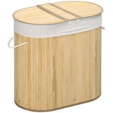 Image of HOMCOM Bamboo Laundry Basket with Lid, 100 Litres Laundry Hamper with 2 Sections