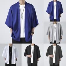 Image of Cool and Casual Men's Kimono Top Shirt Robe Coat Outerwear Cardigan Yukata