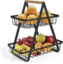 Image of 2-3 Tier Metal Fruit Basket Stand Kitchen Storage Rack for Fruit, Bread & Snacks