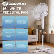 Image of Powerful Cooling Daewoo 16" Pedestal Fan  Adjustable Stand Wide Oscillation Ener