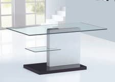 Image of Coffee Table Clear Glass Rectangle Top Shelf White Gloss Frame Black Gloss Base