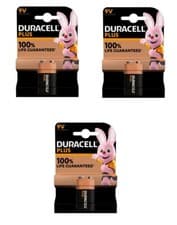 Image of 3x 9v Duracell Plus Alkaline Batteries 9 Volt Block Battery x 3