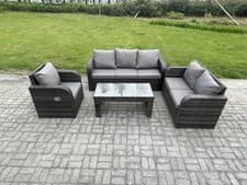 Image of Fimous PE Rattan Garden Furniture Sets with Oblong Coffee Table Dark Grey Mixed