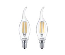 Image of Philips LED Filament Tipped Candle 5W 40W E14 SES Warm White 2700K Dimmable 2x